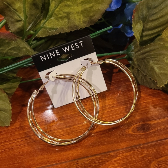 Nine West Hoop Gold Earrings - Picture 1 of 8